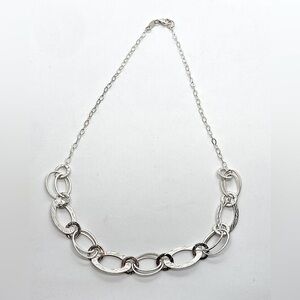 Vtg Sterling Silver Woodgrain Design Connected Hoops Circles Chain Necklace 18”